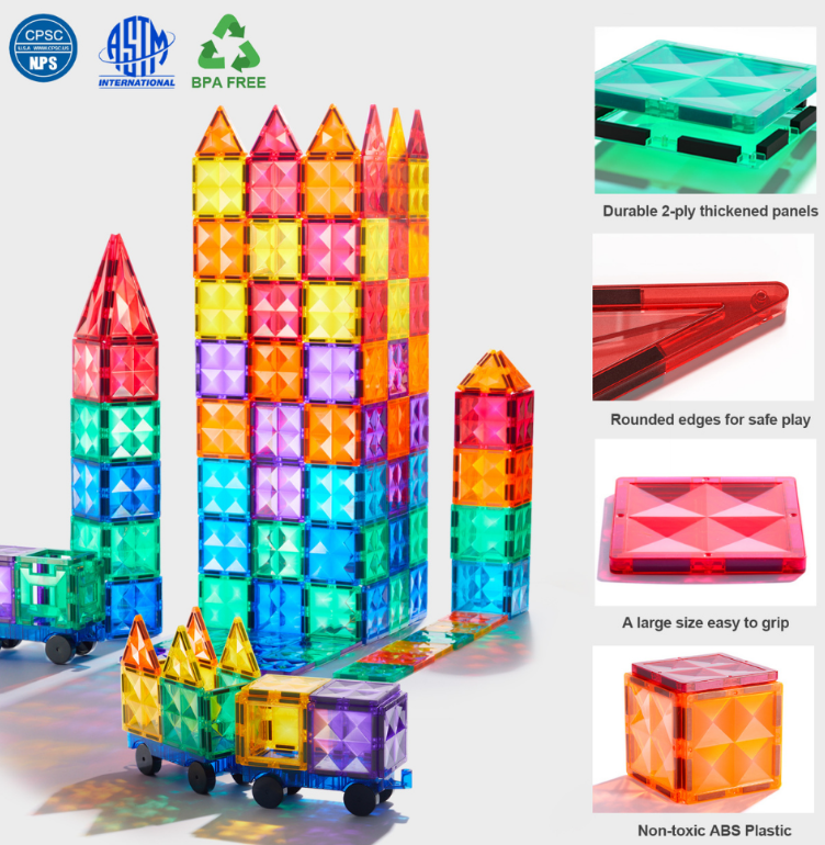 Mideer – Colourful Magnetic Tiles Building Set – 60pcs